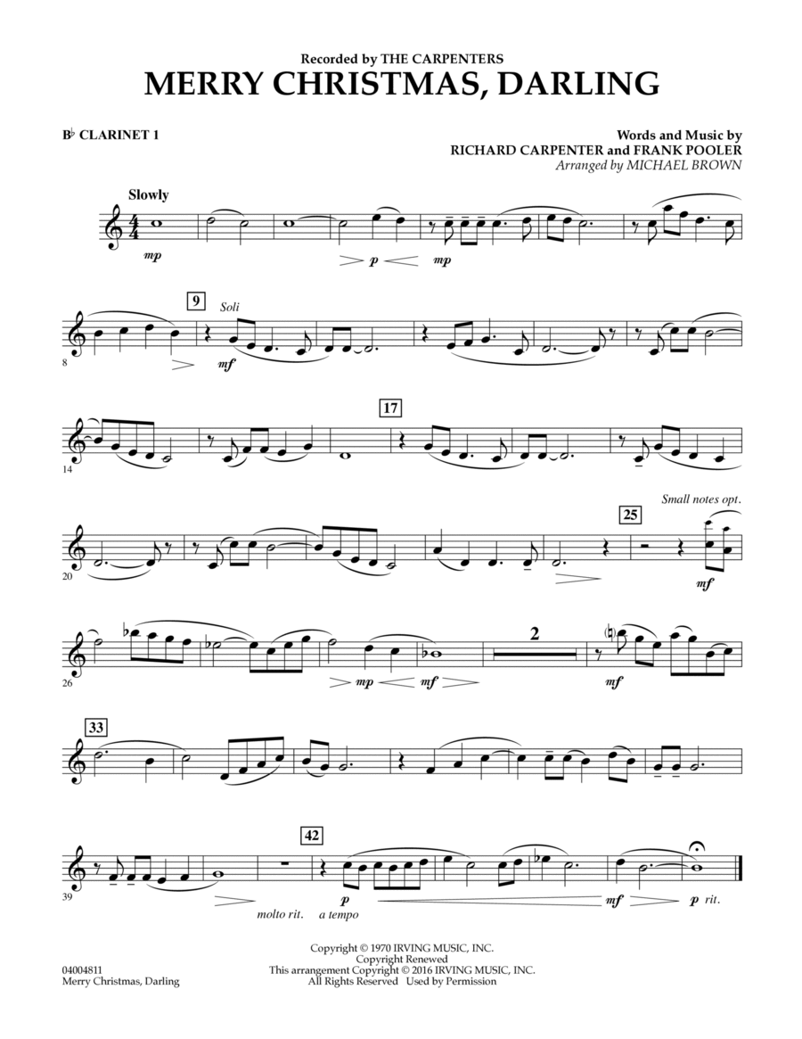 Merry Christmas, Darling - Bb Clarinet 1 Concert Band scores gallery preview page 1