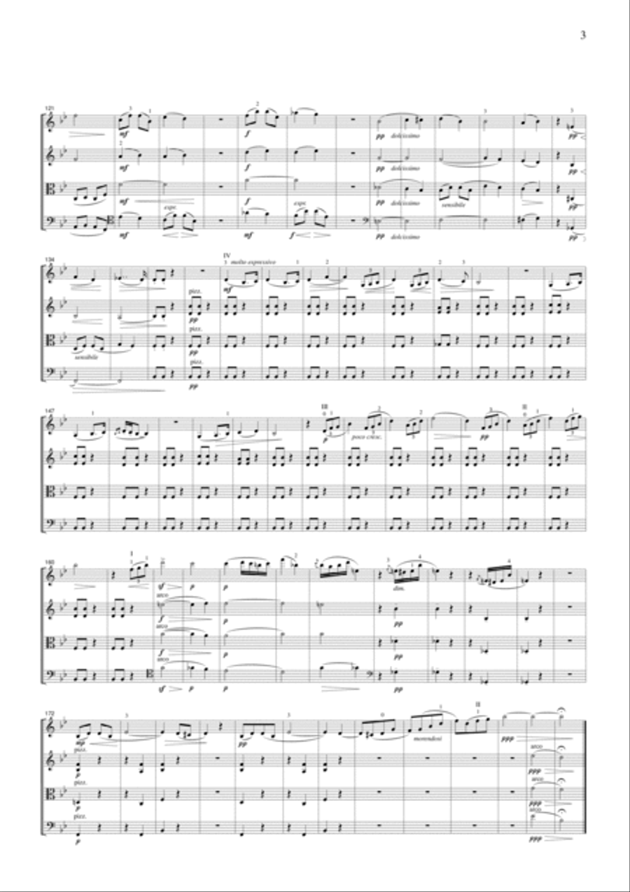 Tchaikowsky Andante Cantabile, String Quartet No.1, 2nd mvt., for string quartet, CT004 String Quartet scores gallery preview page 3