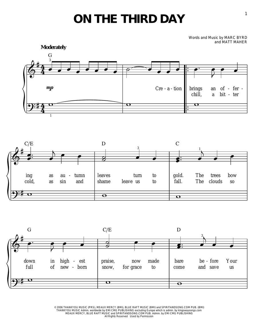On The Third Day On The Third Day Easy Piano scores gallery preview page 1