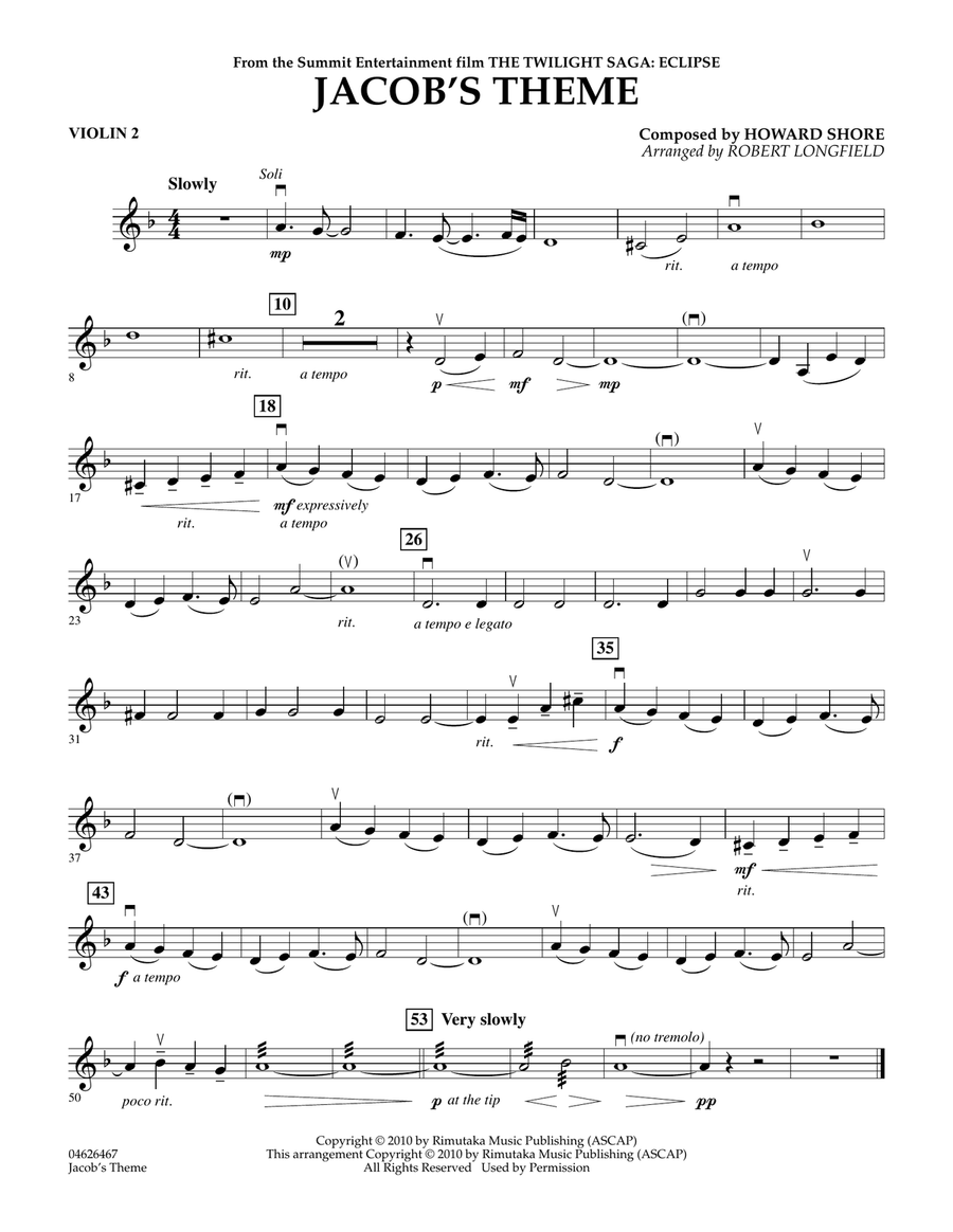 Jacob's Theme (from The Twilight Saga: Eclipse) - Violin 2 Orchestra scores gallery preview page 1