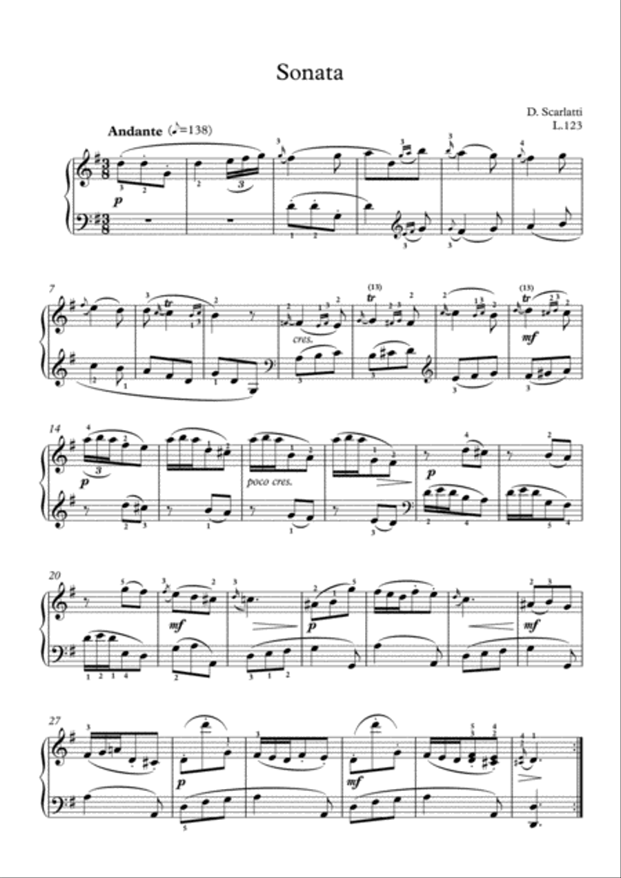 Scarlatti-Sonata in G-Major L.123 K.210(piano) Piano Solo scores gallery preview page 2