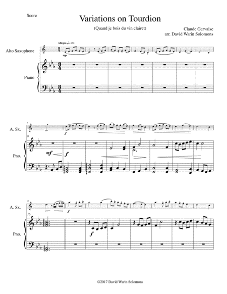 Tourdion (Quand je bois du vin clairet) for alto saxophone and piano image number null