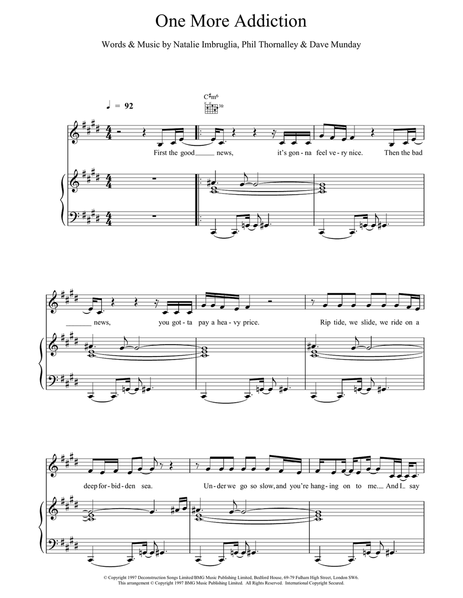 One More Addiction Piano, Vocal, Guitar scores gallery preview page 1
