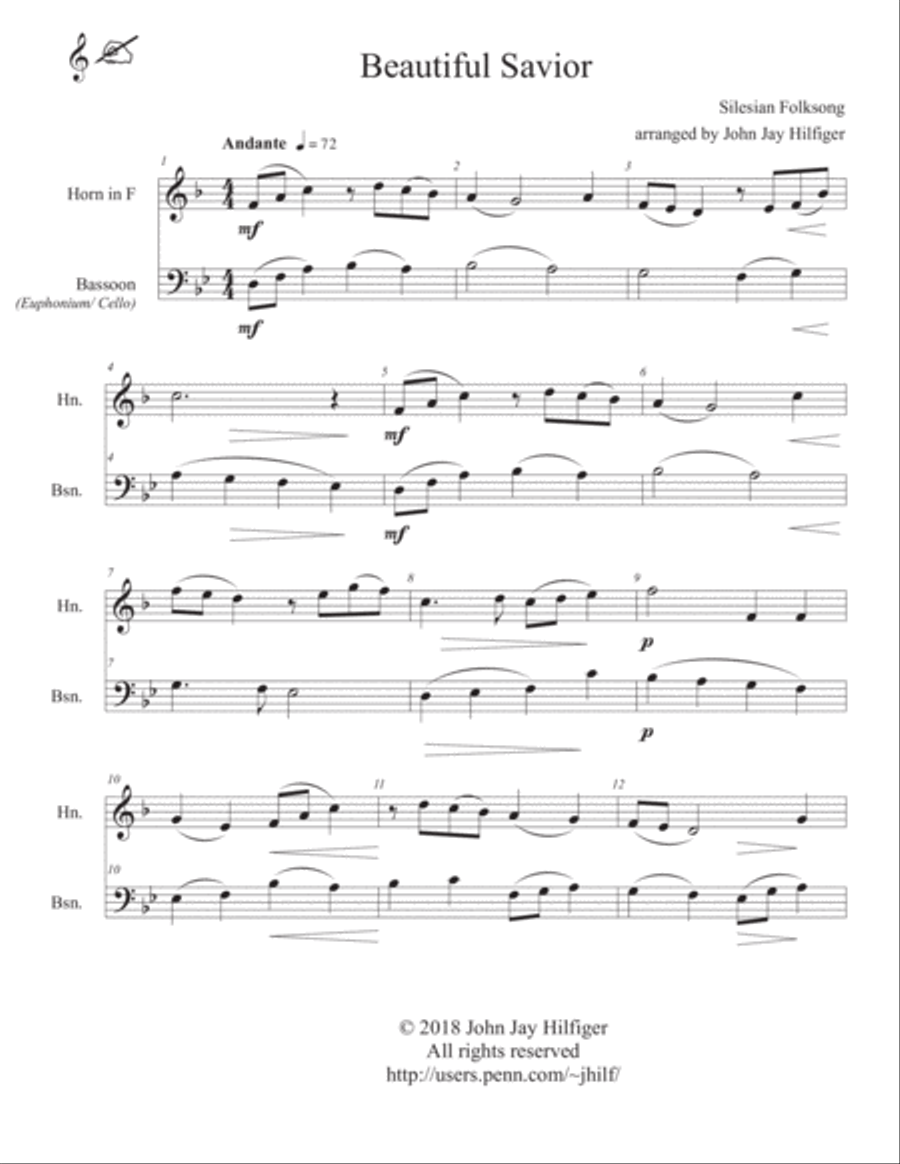 Beautiful Savior for Horn and Bassoon Woodwind Ensemble scores gallery preview page 3