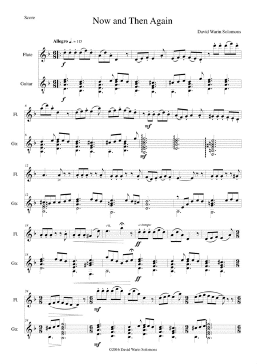 Now and then again for flute and guitar Flute scores gallery preview page 1