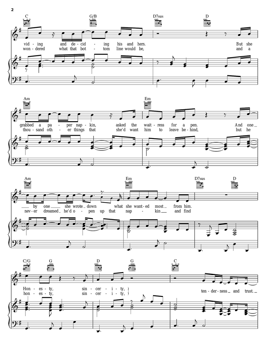 Honesty (Write Me A List) Piano, Vocal, Guitar scores gallery preview page 2