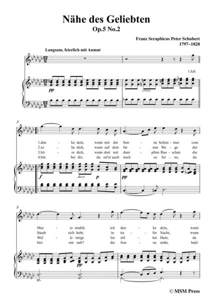 Schubert-Nähe des Geliebten,Op.5 No.2,in G flat Major,for Voice&Piano image number null