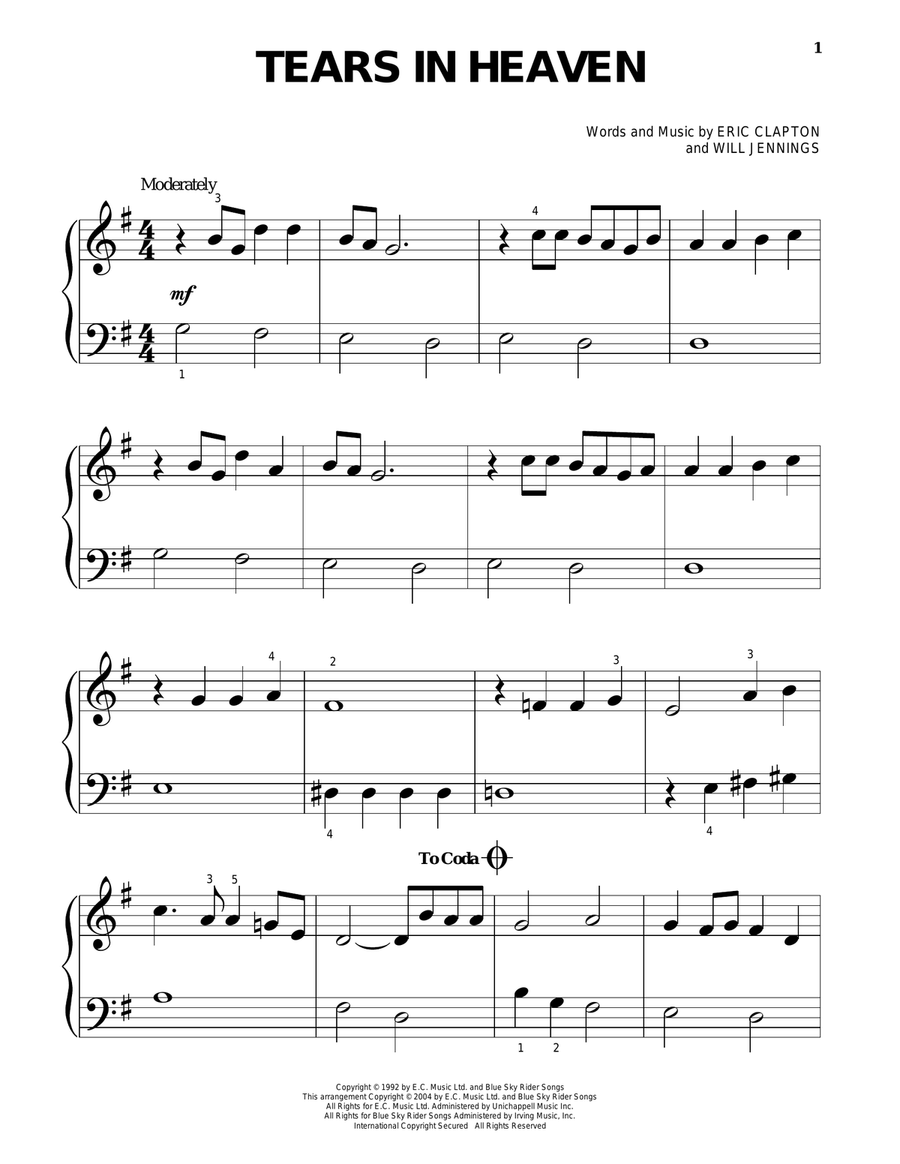 Tears In Heaven Piano Solo scores gallery preview page 1