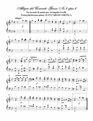 Corelli - Allegro - Concerto per Notte Natale - Para Piano Solo