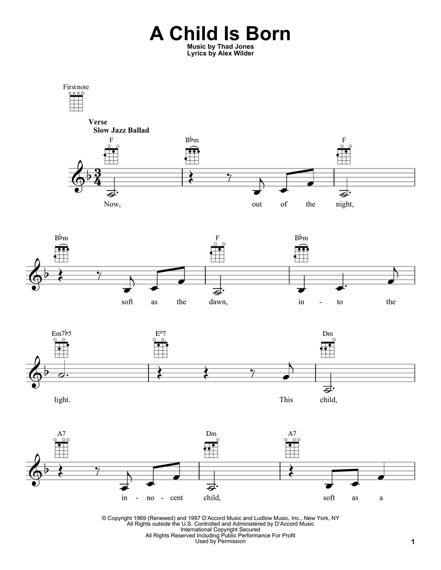 A Child Is Born Ukulele scores gallery preview page 1