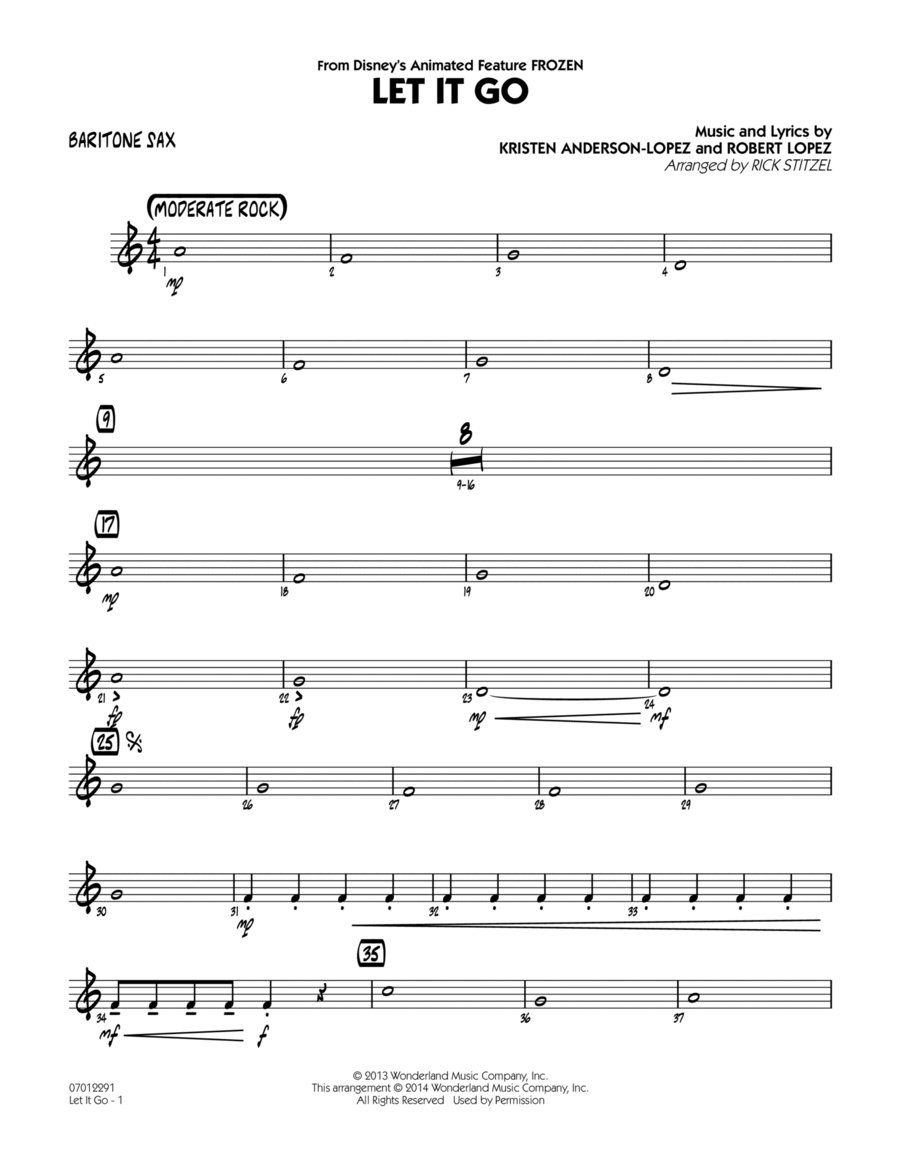 Let It Go (from Frozen) - Baritone Sax Jazz Ensemble scores gallery preview page 1