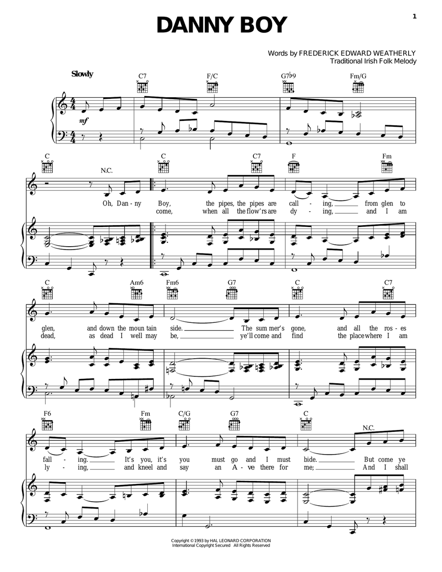 Danny Boy Danny Boy Piano, Vocal, Guitar scores gallery preview page 1