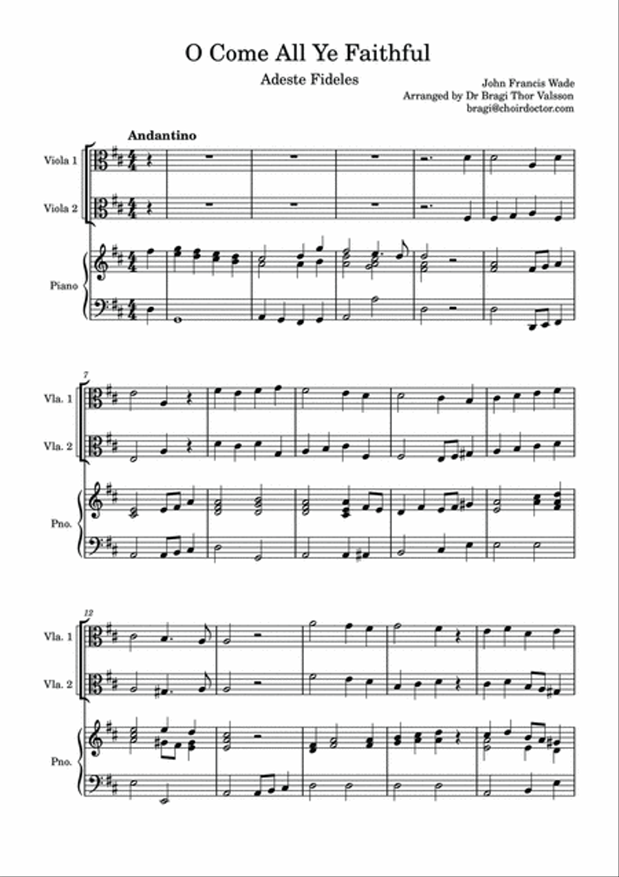 O Come All Ye Faithful - two Violas with Piano accompaniment String Duet scores gallery preview page 2