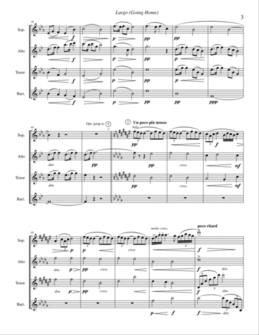 Largo from Symphony No. 9 in E Minor, Op. 95 From the New World (Going Home) Saxophone Quartet scores gallery preview page 5