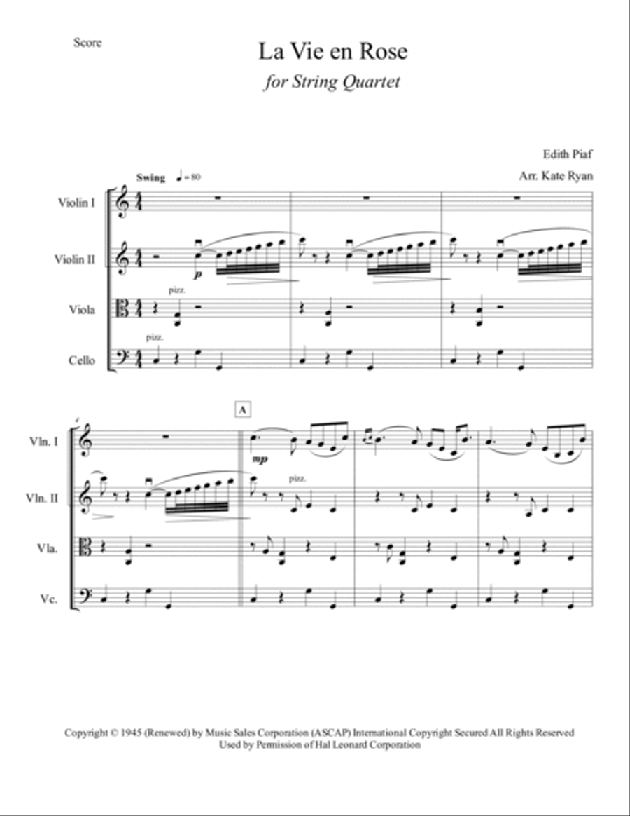 La Vie En Rose La Vie En Rose String Quartet scores gallery preview page 2