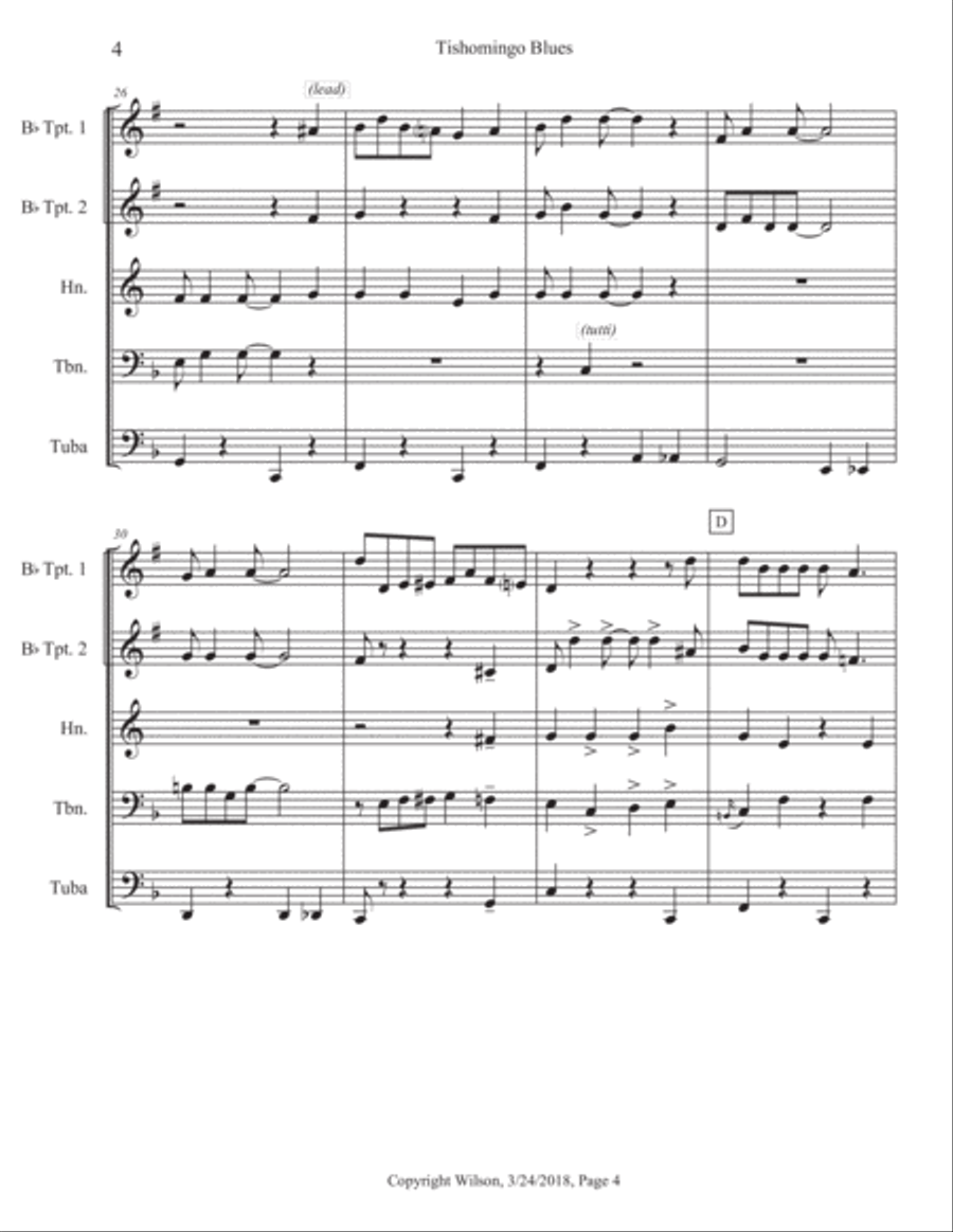 Tishomingo Blues Brass Quintet scores gallery preview page 5
