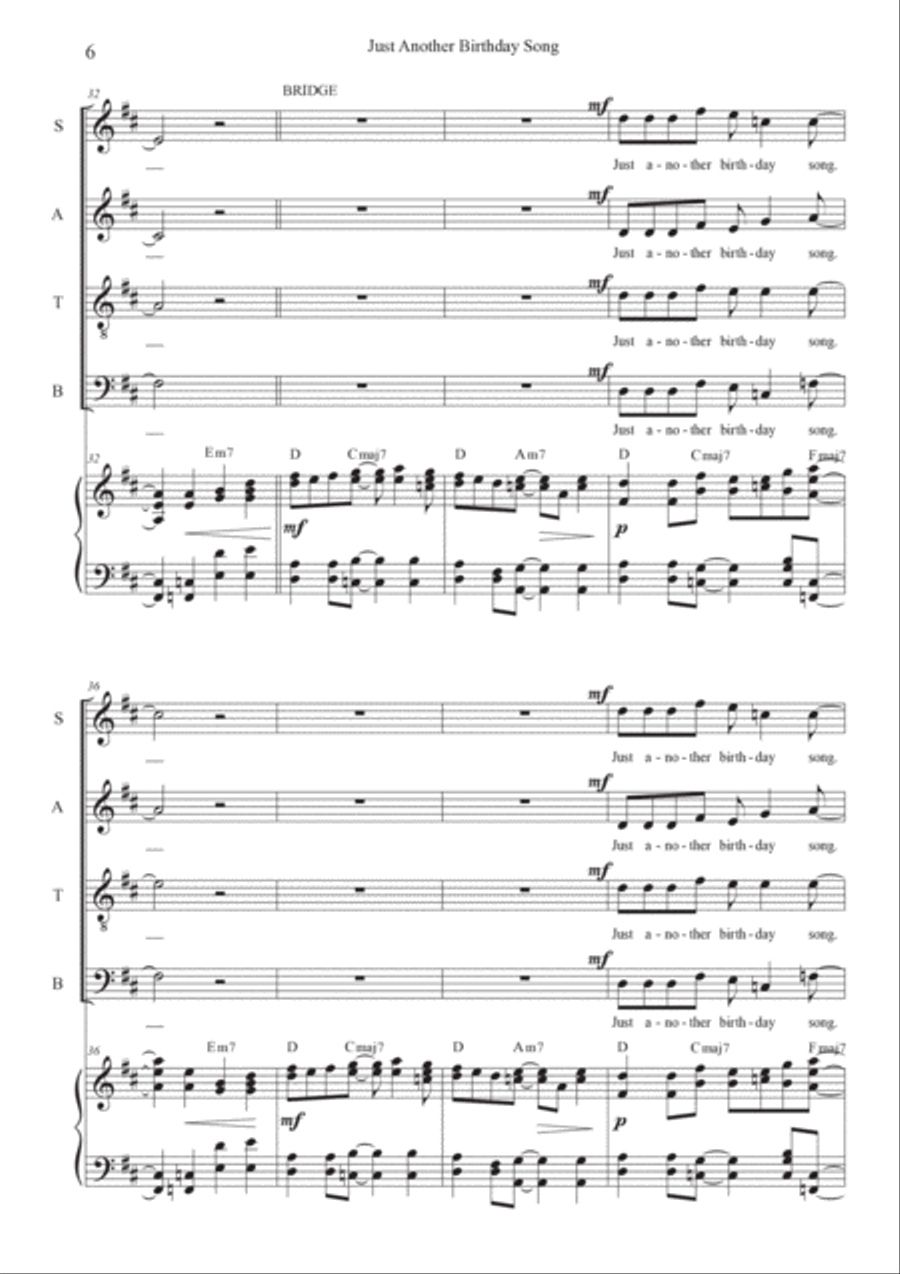 Just Another Birthday Song - SATB Edition 4-Part scores gallery preview page 6