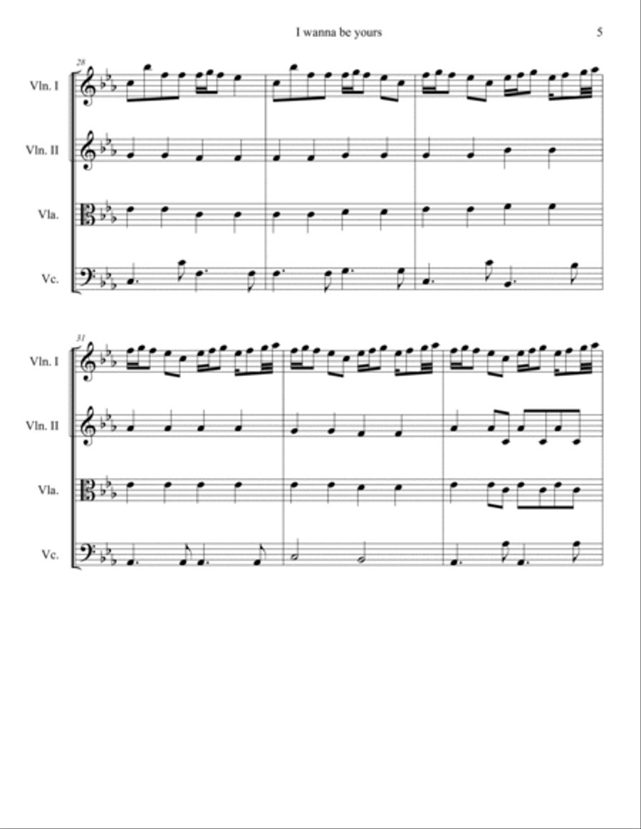 I Wanna Be Yours String Quartet scores gallery preview page 5