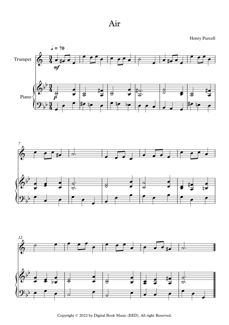 Air - Henry Purcell (Trumpet + Piano) B-Flat Trumpet scores gallery preview page 1