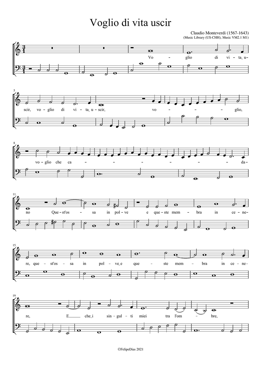 Voglio di vita uscir C Major Voice Solo scores gallery preview page 1