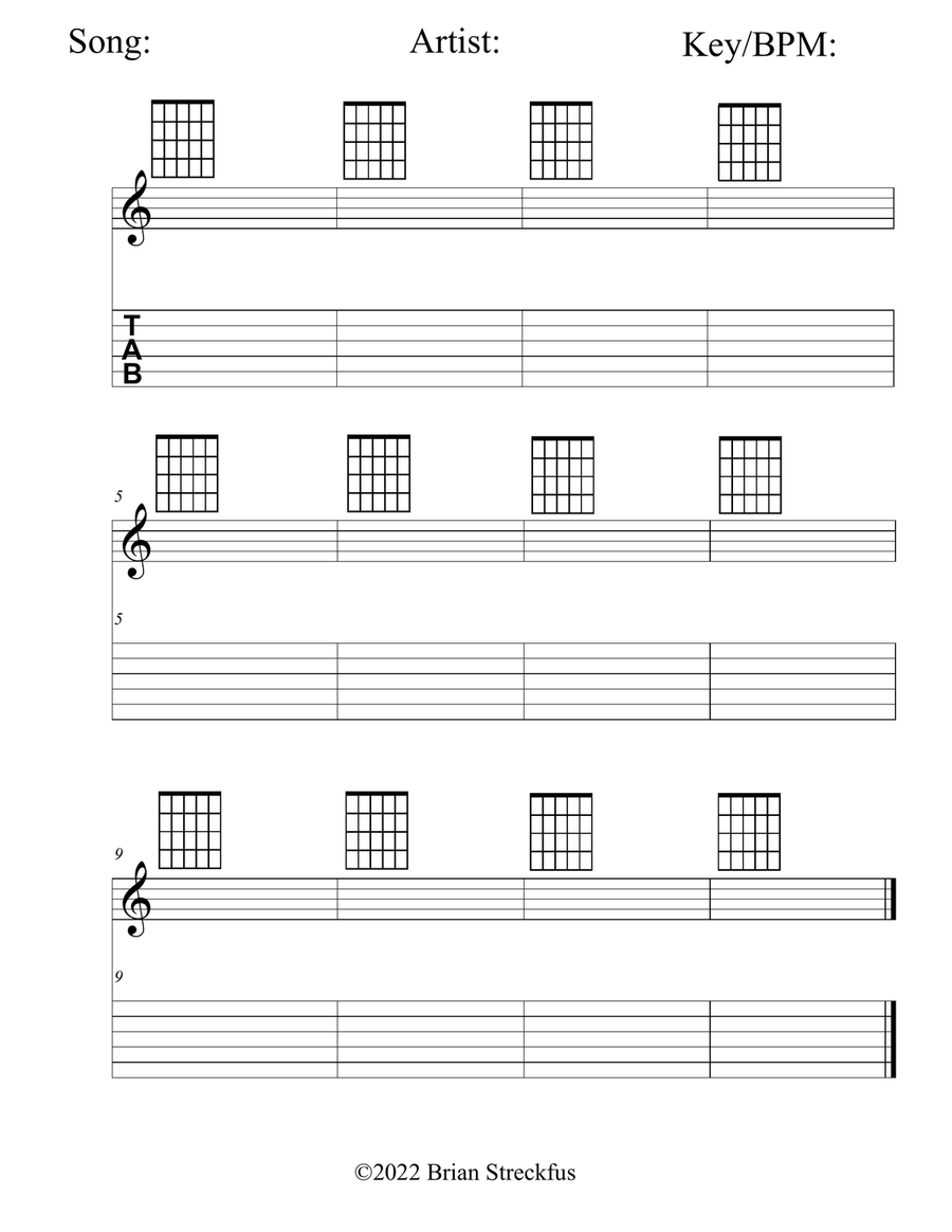 Blank Guitar Sheet Music + TAB + Chord Charts Guitar Tablature scores gallery preview page 1