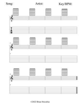 Book cover for Blank Guitar Sheet Music + TAB + Chord Charts