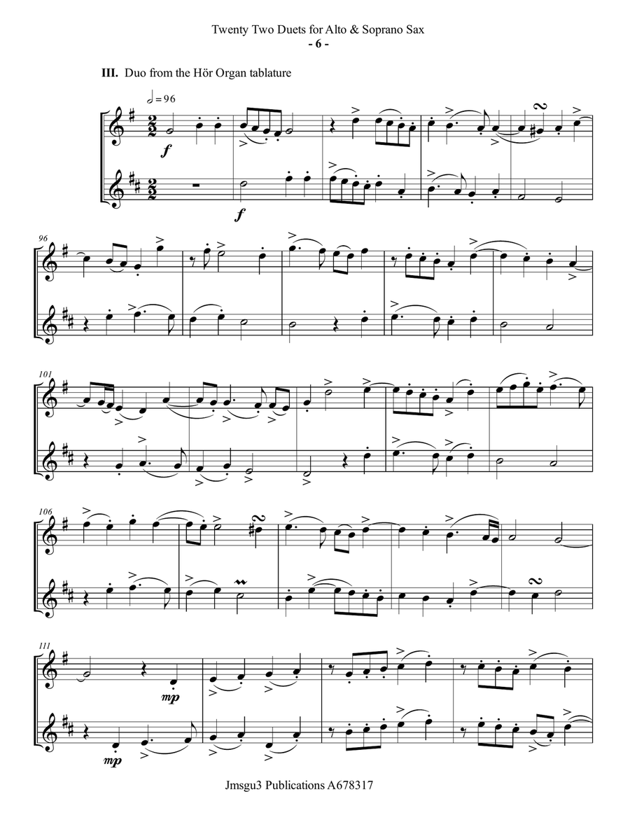 Josquin: 22 Duets for Soprano & Alto Sax Woodwind Duet scores gallery preview page 6