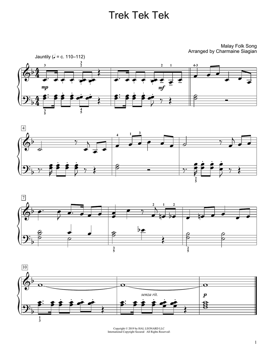 Trek Tek Tek (arr. Charmaine Siagian) Piano Method scores gallery preview page 1