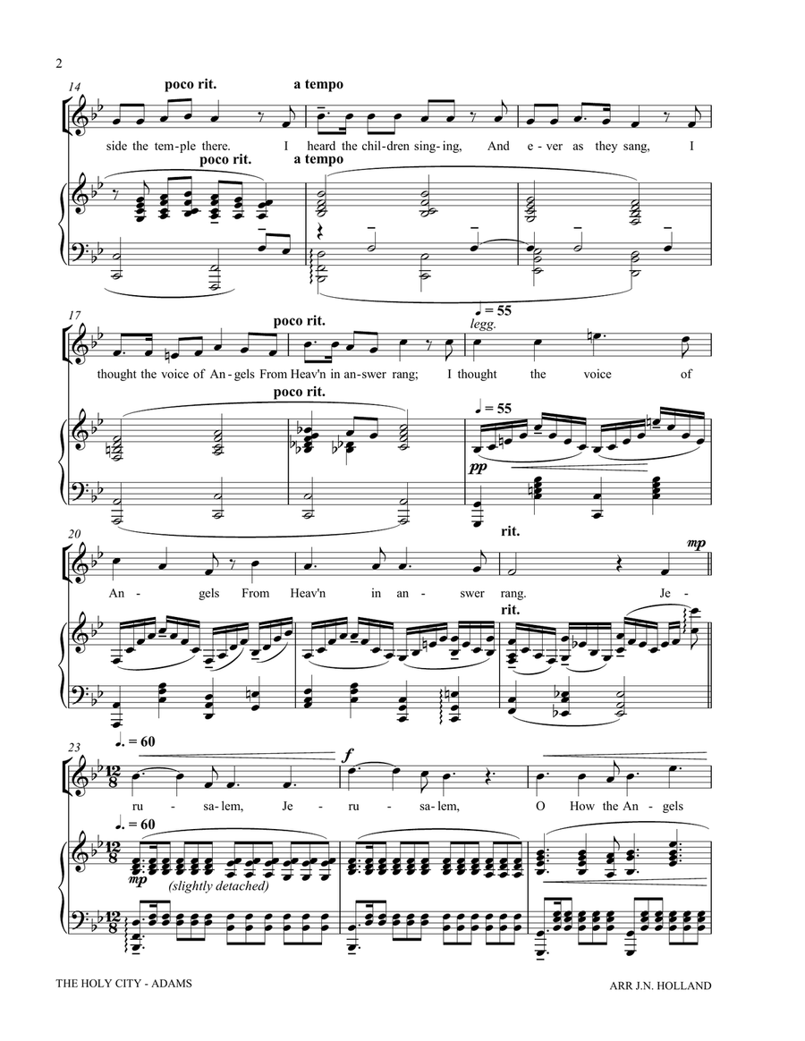 The Holy City for Solo Mezzo Soprano Voice and Piano (Key of Bb)