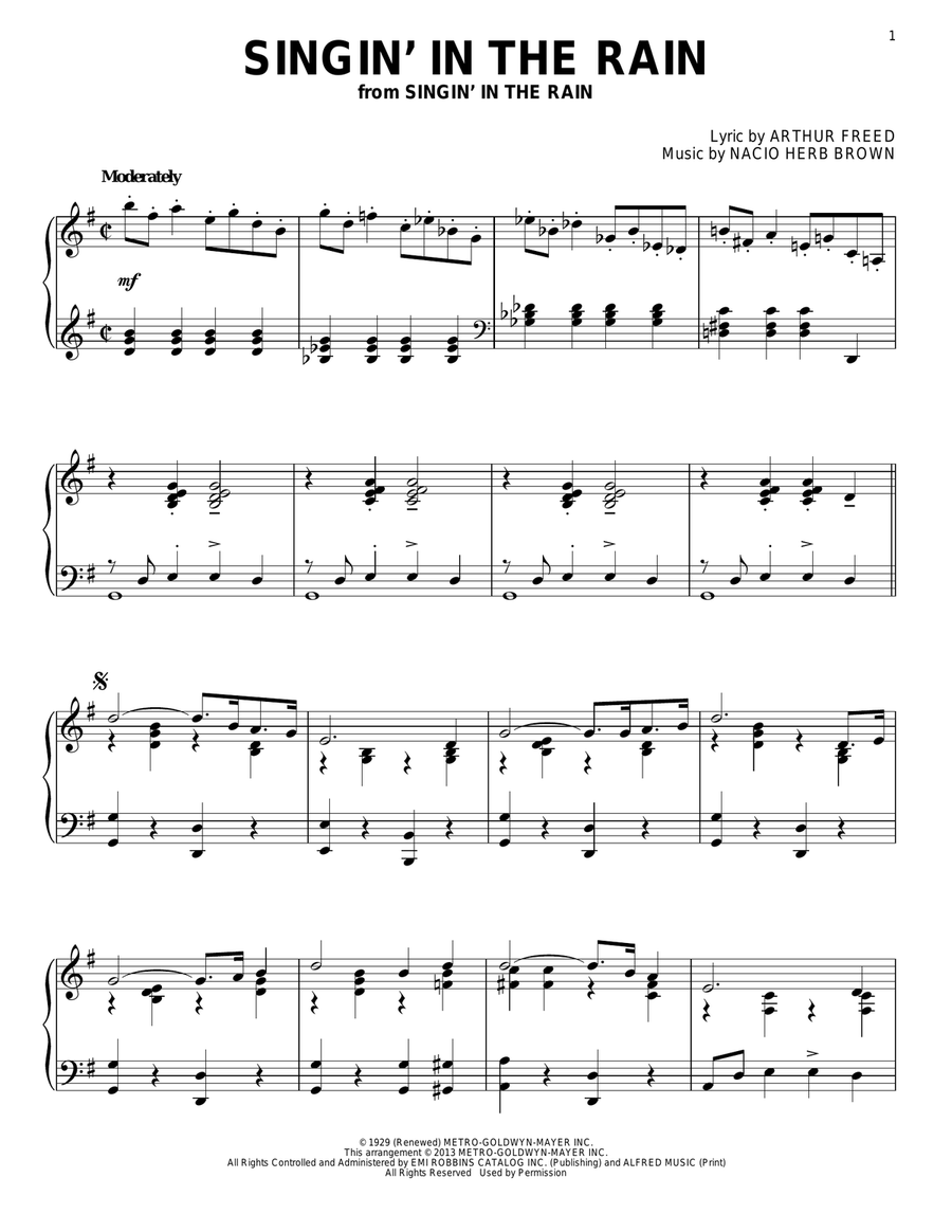 Singin' In The Rain Piano Solo scores gallery preview page 1