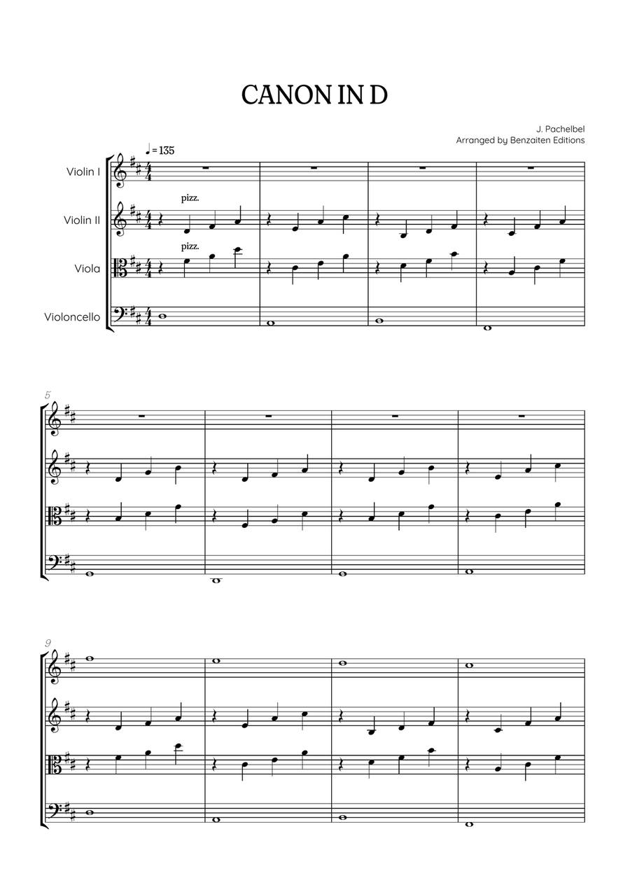 Pachelbel Canon in D • strings quartet sheet music String Quartet scores gallery preview page 1