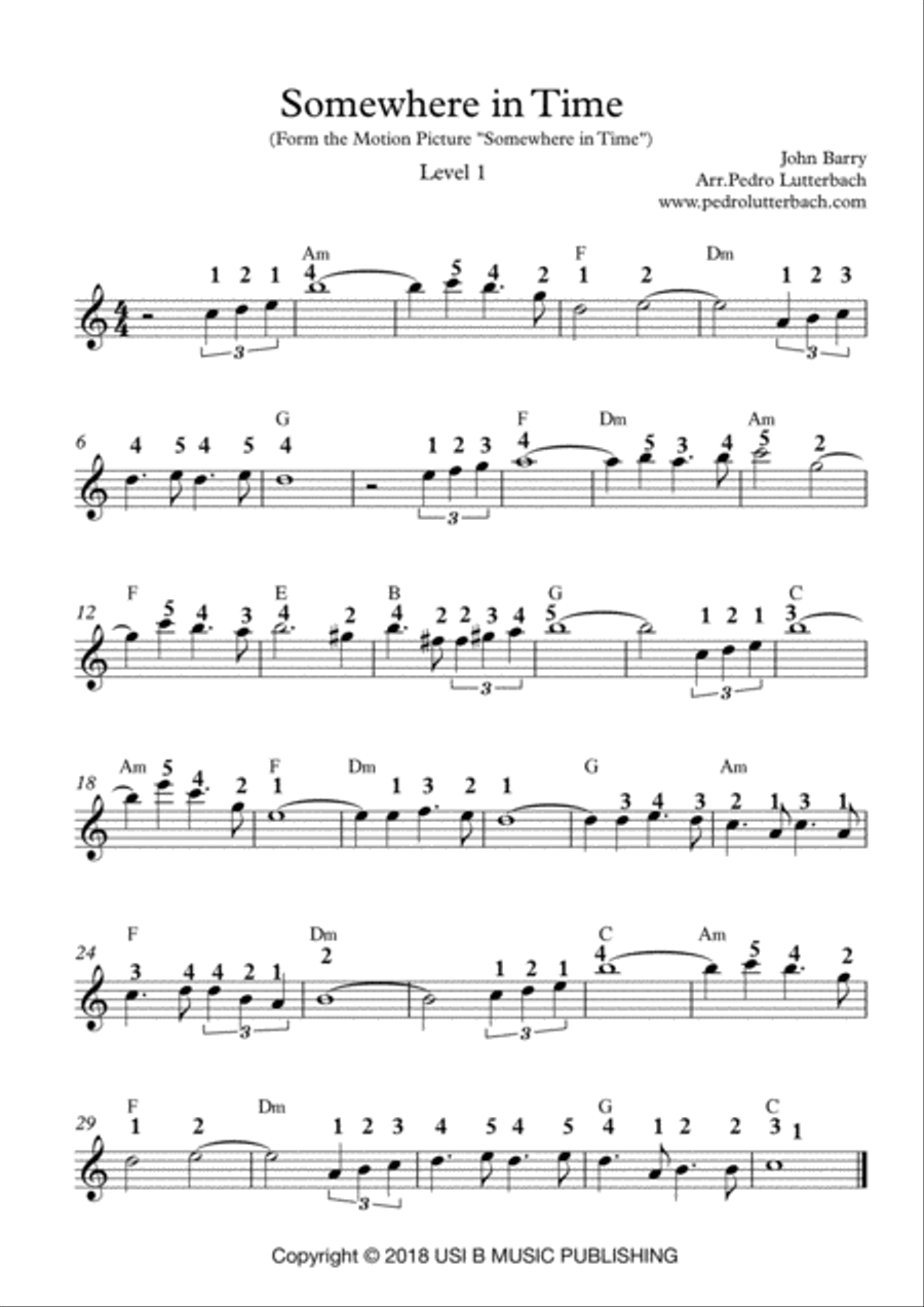 Somewhere In Time Easy Piano scores gallery preview page 1