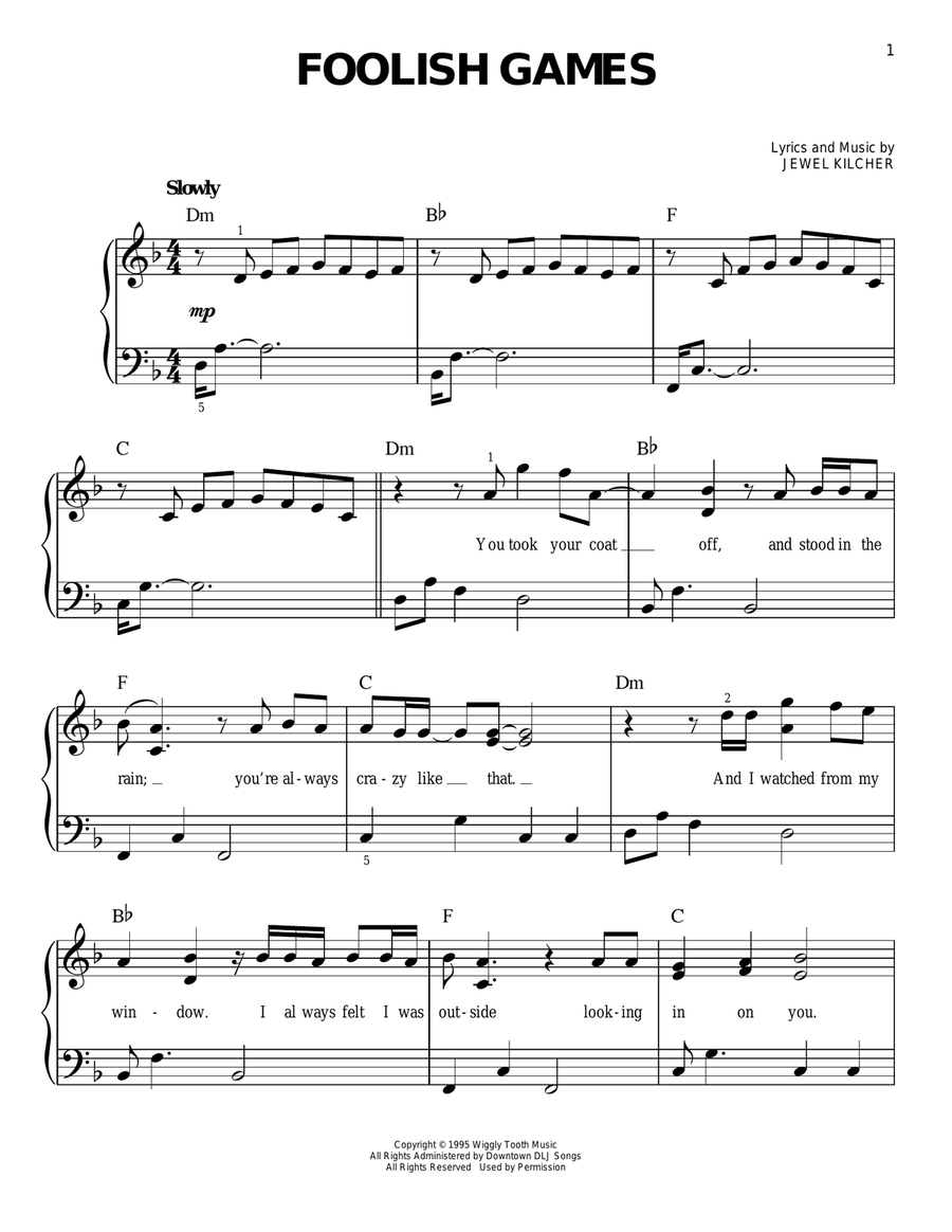 Foolish Games Easy Piano scores gallery preview page 1