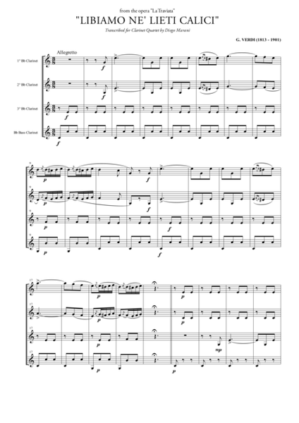 "Libiamo ne' lieti calici" (Brindisi) for Clarinet Quartet