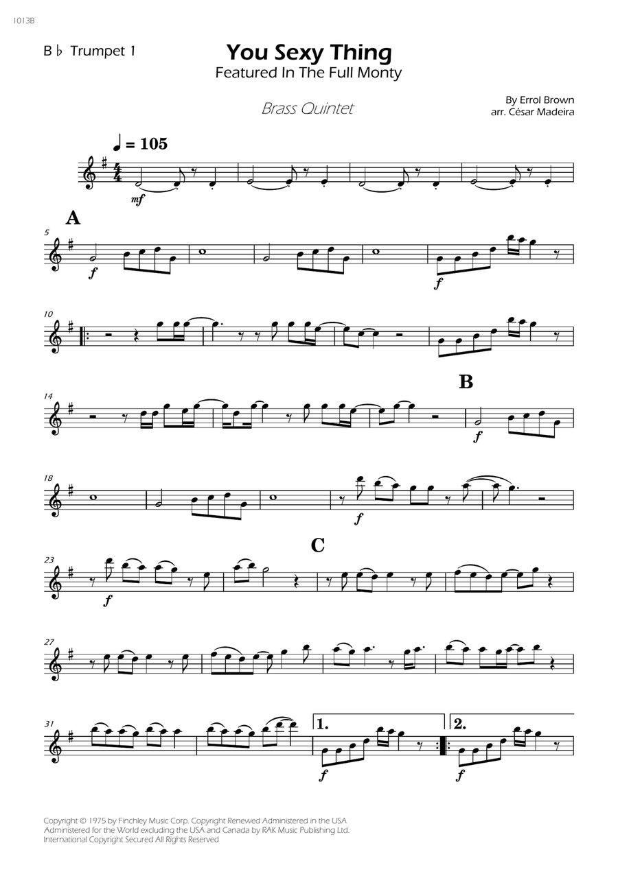 You Sexy Thing You Sexy Thing Brass Quintet scores gallery preview page 1