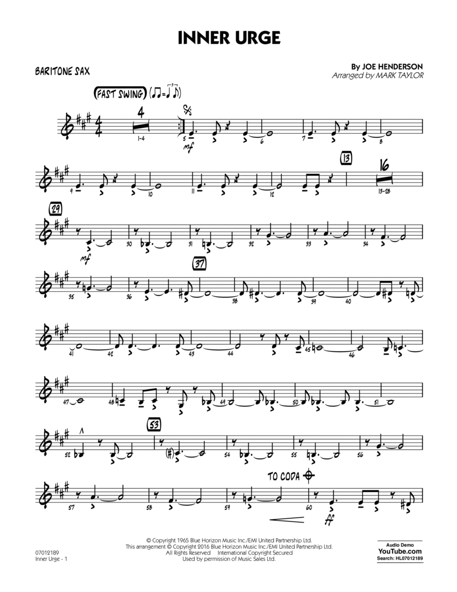 Inner Urge - Baritone Sax Baritone Saxophone scores gallery preview page 1