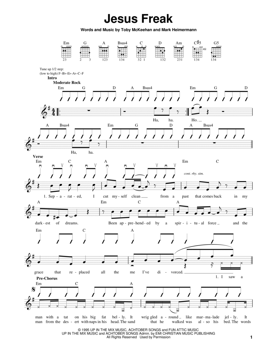 Jesus Freak Easy Guitar scores gallery preview page 1
