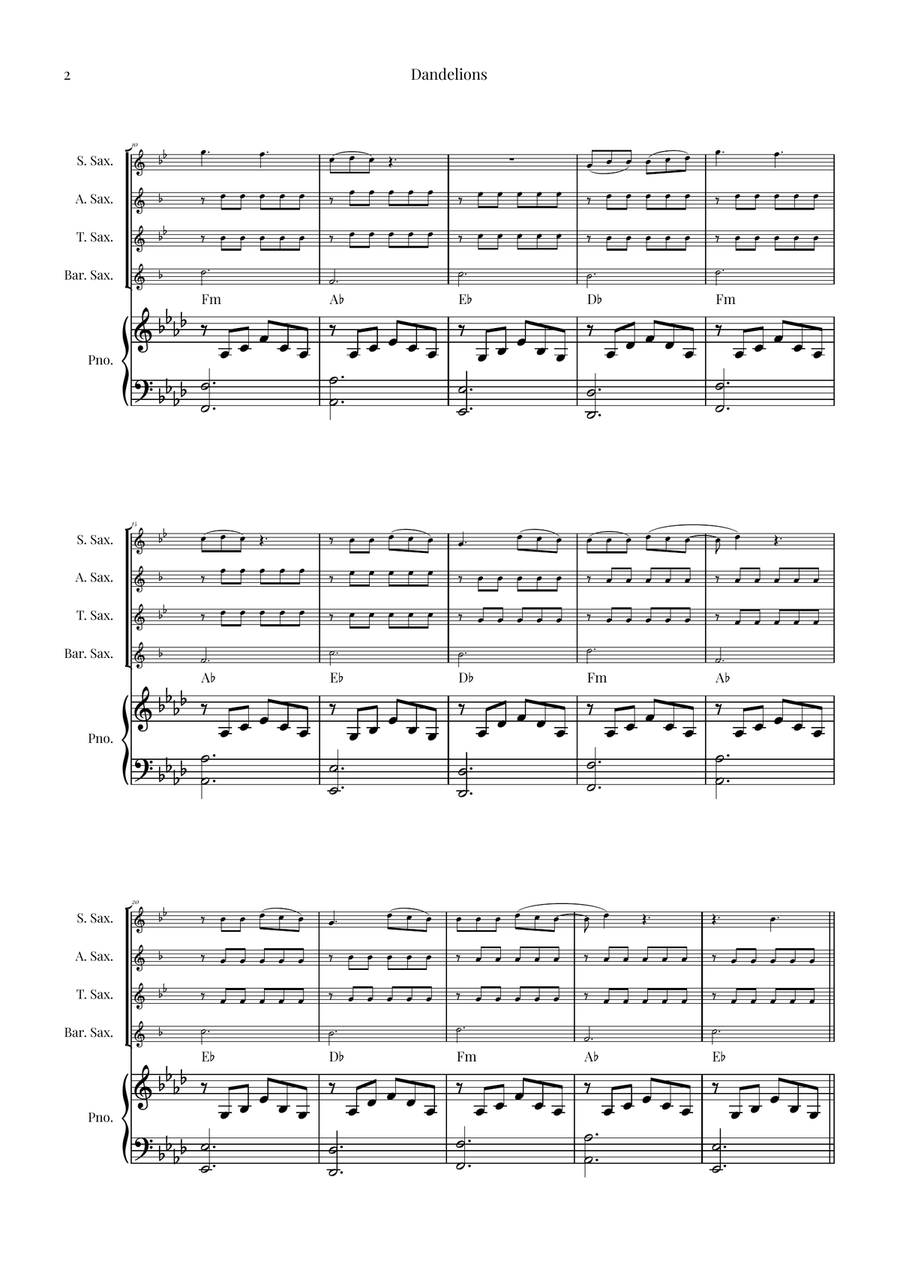 Dandelions Saxophone Quartet scores gallery preview page 2
