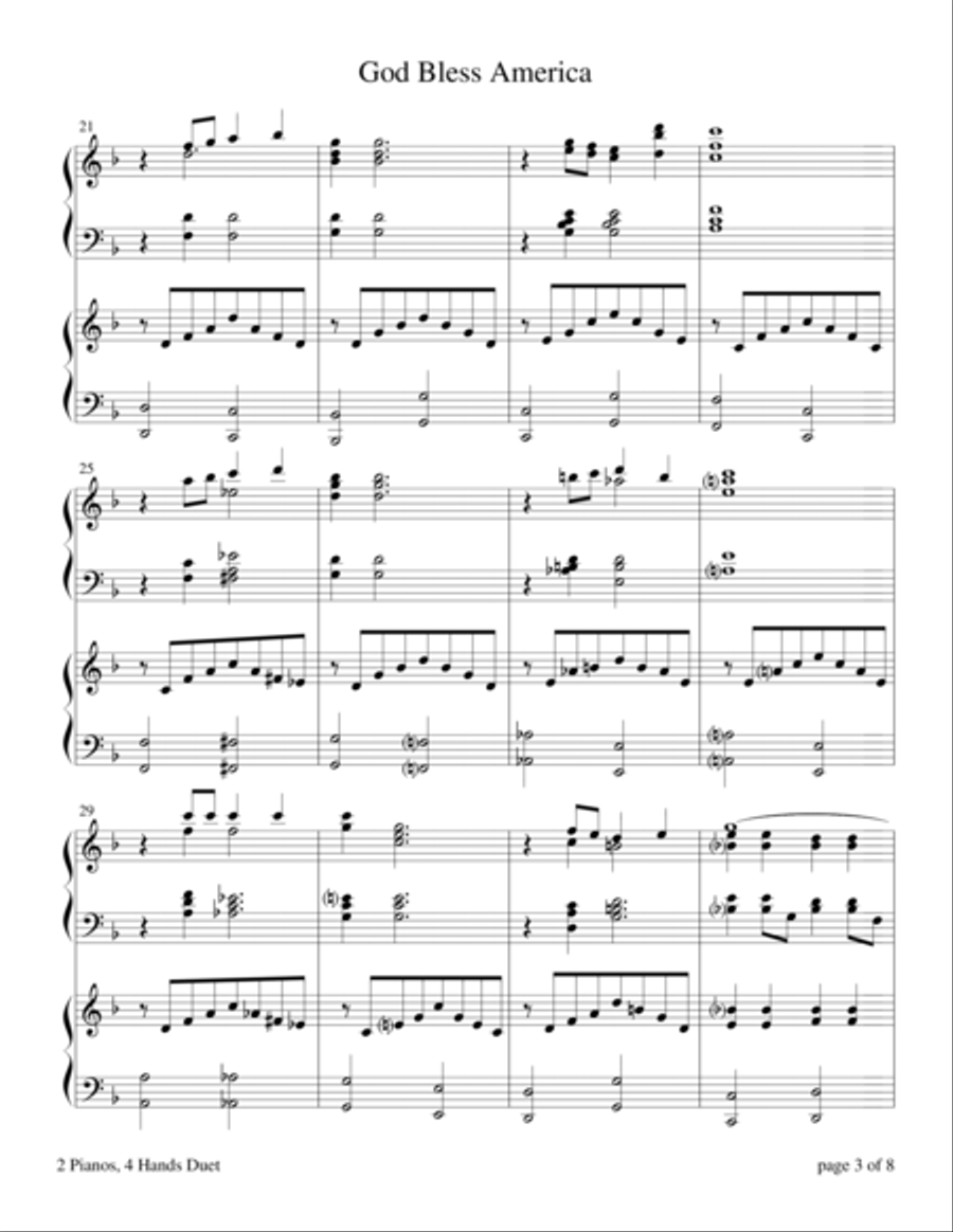 God Bless America 2 Pianos, 4-Hands scores gallery preview page 4
