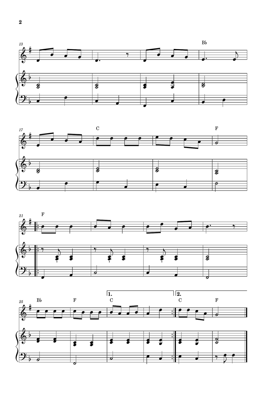 Jingle Bells for Trumpet and Piano (Easy - beginner) B-Flat Trumpet scores gallery preview page 2