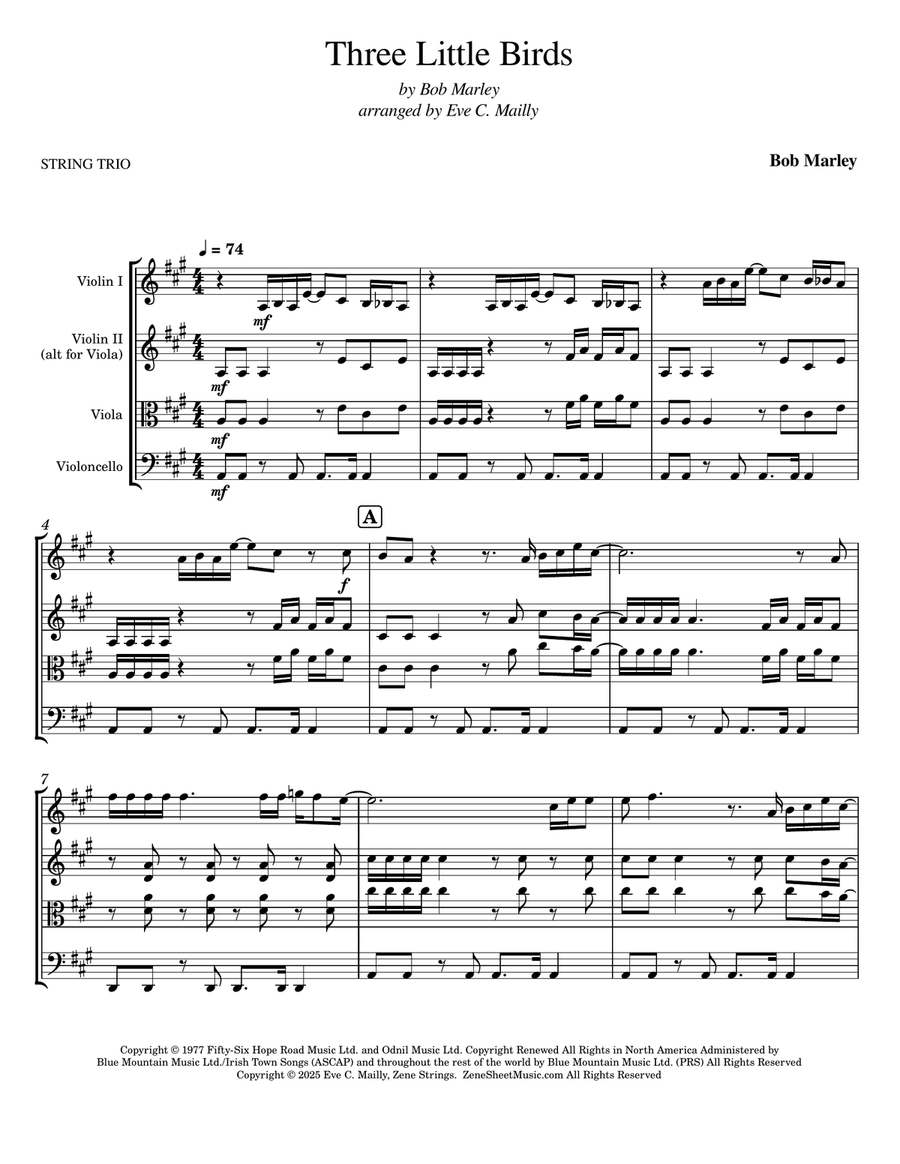 Three Little Birds String Trio scores gallery preview page 1