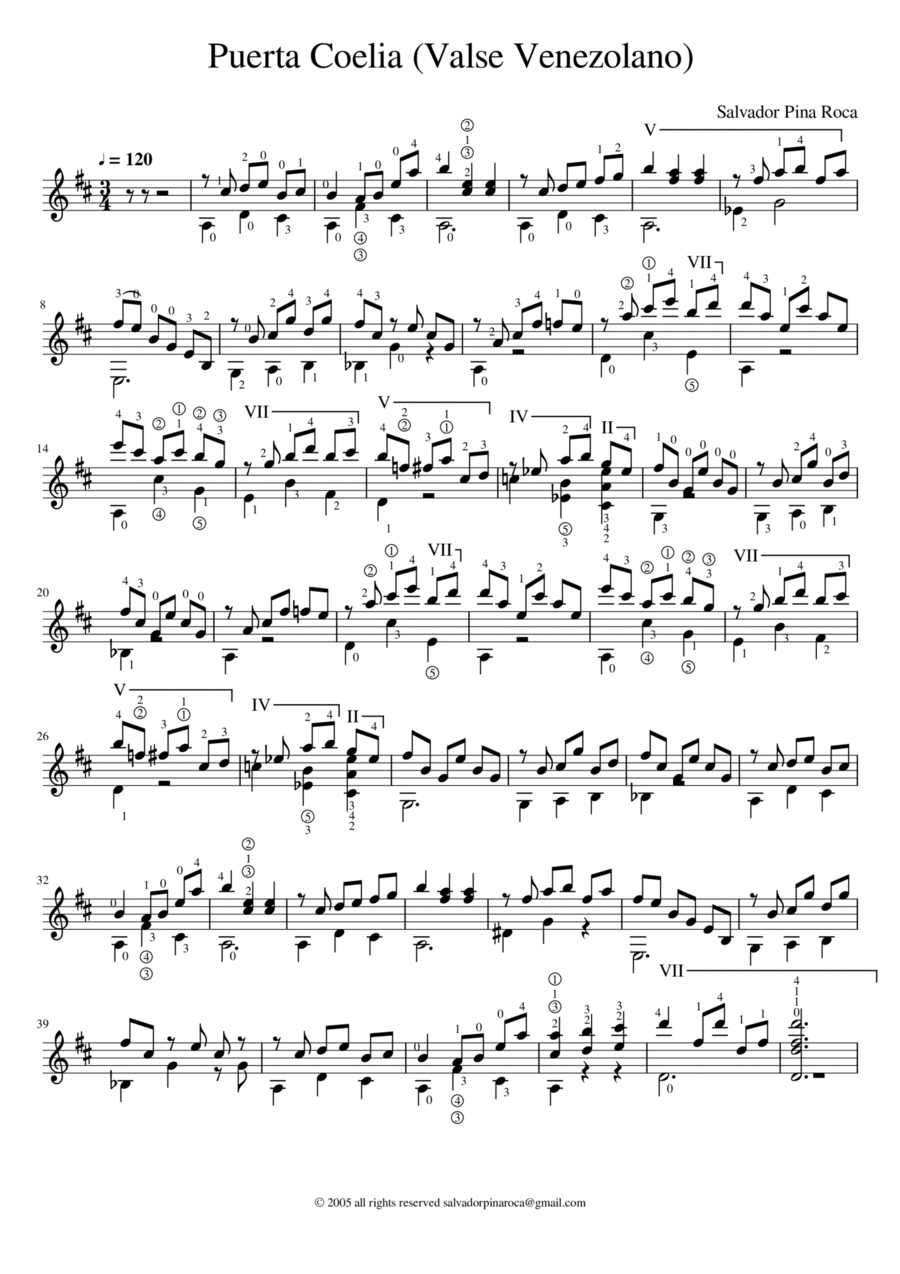 Puerta Coelia (Venezuelan waltz) Acoustic Guitar scores gallery preview page 1