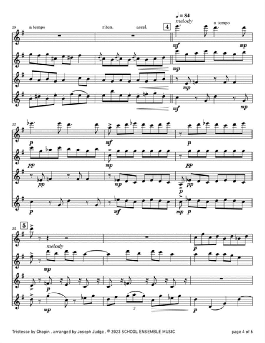 Tristesse by Chopin for Clarinet Quartet in Schools Clarinet Quartet scores gallery preview page 4
