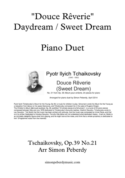 Sweet Dream / Douce Rêverie for Piano Duet (Tchaikovsky arr. Simon Peberdy) image number null