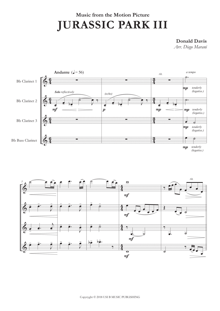 Jurassic Park III Woodwind Quartet scores gallery preview page 1