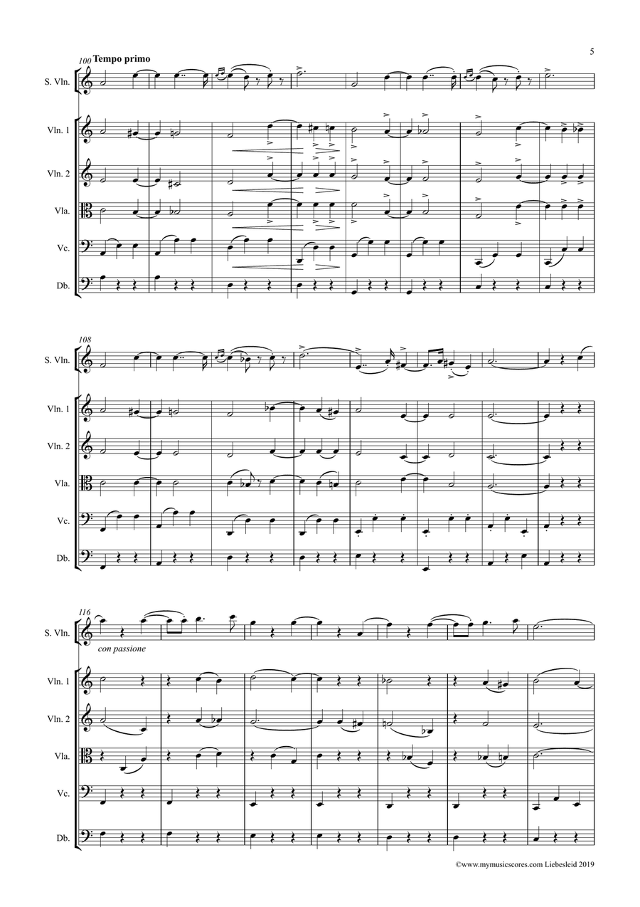 Kreisler Liebesleid for Solo Violin and String Orchestra String Orchestra scores gallery preview page 6