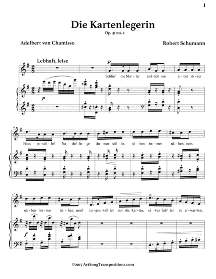 SCHUMANN: Die Kartenlegerin, Op. 31 no. 2 (transposed to G major) Voice scores gallery preview page 2