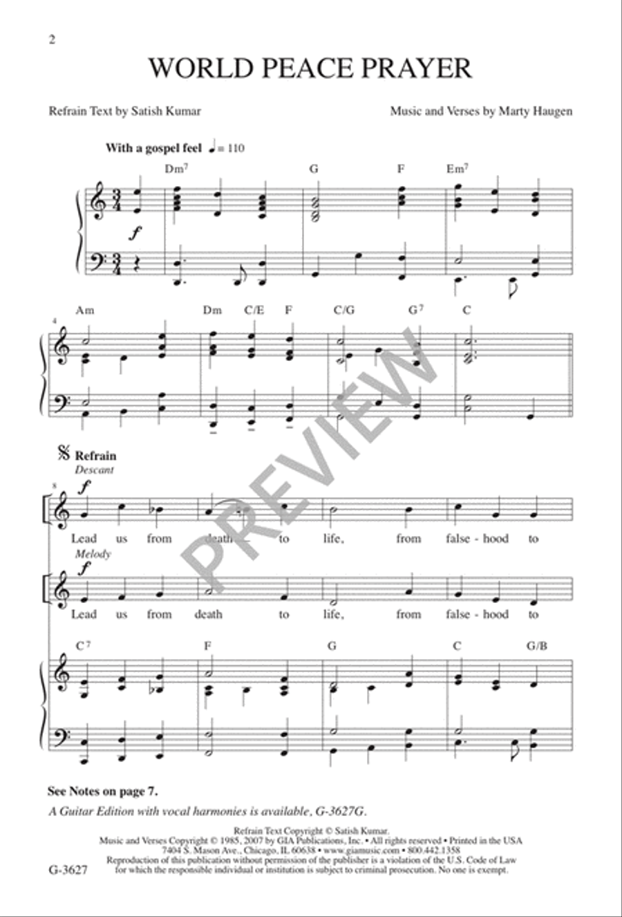 World Peace Prayer Unison Choir scores gallery preview page 3