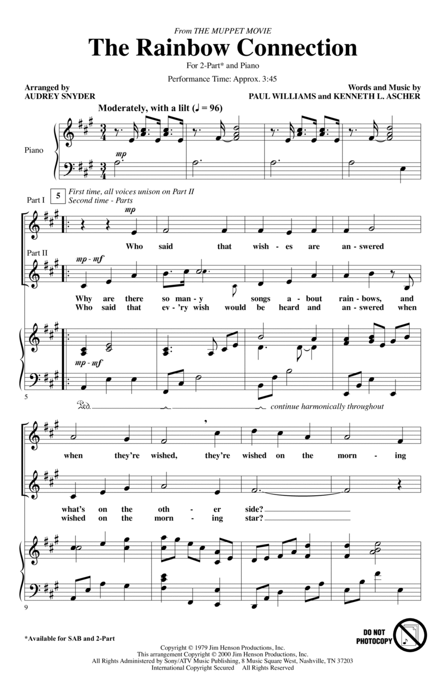 The Rainbow Connection (arr. Audrey Snyder) 2-Part scores gallery preview page 1