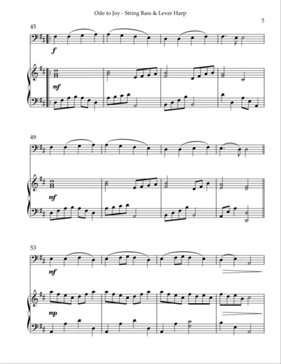 Ode to Joy, Duet for String Bass & Lever Harp String Duet scores gallery preview page 5